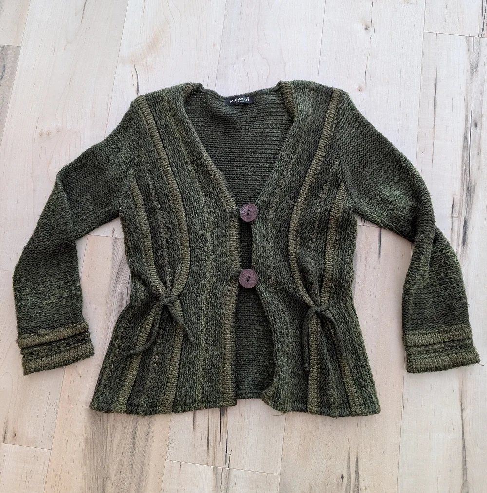 Y2K WHIMSYGOTH Fairycore Green Knit Big Button Cardigan Sweater - Picture 2 of 9